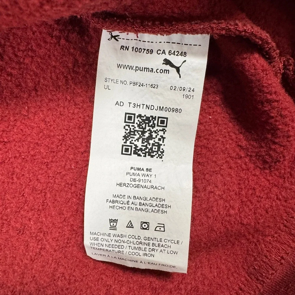 Puma Hoodie‎ Mens XL Burgundy Red Graphic Iconic Cat Logo Fleece Kangaroo Pocket